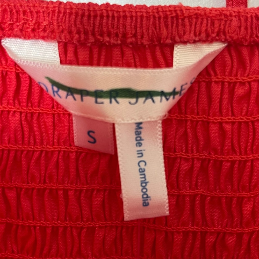 Draper James Puff Sleeve Smocked Back Mini Dress NWT Small Red Pink Cotton - Picture 10 of 12
